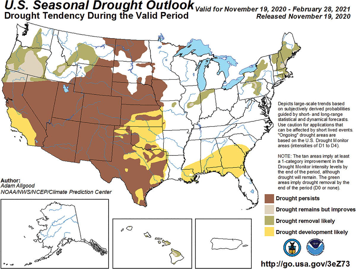 Screenshot from the newly designed drought.gov website showing the seasonal drought outlook for the U.S. Source: Courtesy of drought.gov.