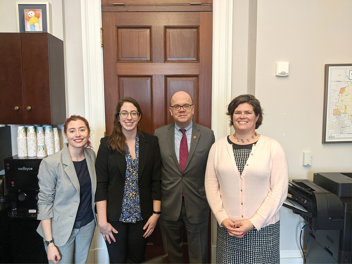 From l to r: Cornell University student, Lena Abu-Ali; Worcester Polytechnic Institute student, Michell McKee; Congressman Jim McGovern (MA); and New York CCA, Sally Flis.