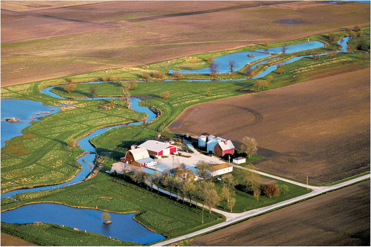 A spring view of constructed wetlands along the Embarras River in southern Champaign County, IL. Wetlands like these can help clean up tile drainage or field runoff water. Photo courtesy of the University of Illinois and originally submitted as part of a research article by Groh et al. published here: https://doi.org/10.2134/jeq2014.10.0415.