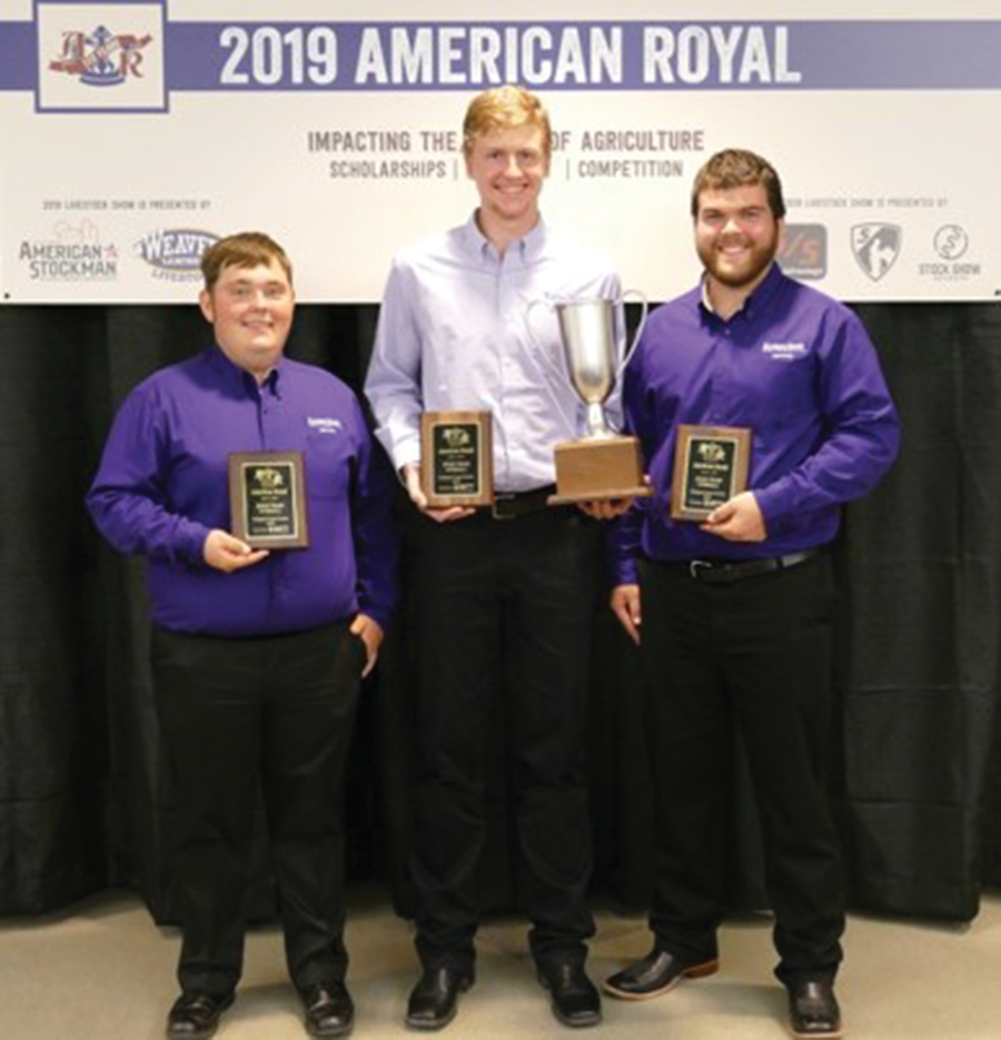 Kansas State took first place in the both the Kansas City and Chicago Collegiate Crops Contests in 2019. From l to r: Nate Dick, Blake Kirchhoff, and Noah Winans.