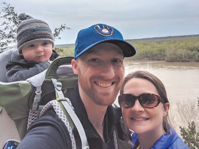 New CEO Nick Goeser with his wife and son at one of their favorite spots in Maine. The family loves to spend time outside together hiking.
