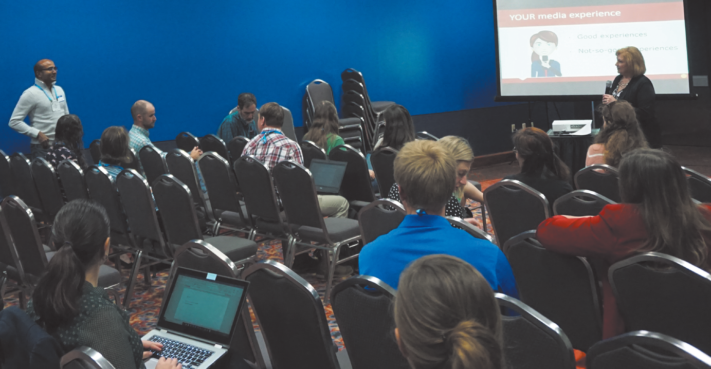 Susan Finco, one of the presenters at the Media 101 workshop at the 2019 Annual Meeting in San Antonio, with workshop participants.