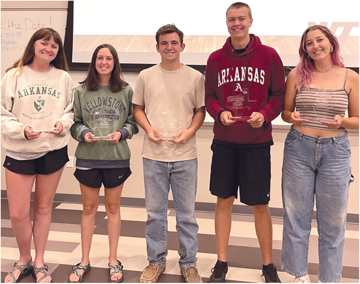 Top five individuals (l to r): Lilly Stults (fifth), Katie Jansson (fourth), Austin Wildman (third), Jonathan Brye (second), and Lauren Gwaltney (first).