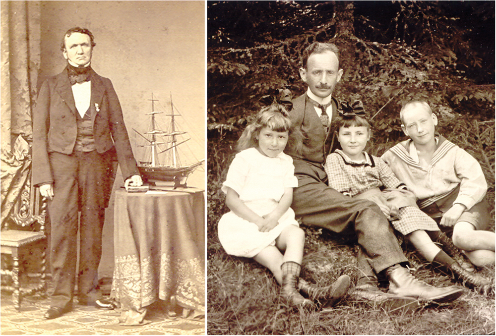 Left: Carl Staegemann, the author's great-great-great grandfather. Right: Lazar Schargorodsky with his children, including the author's grandfather (on the right).