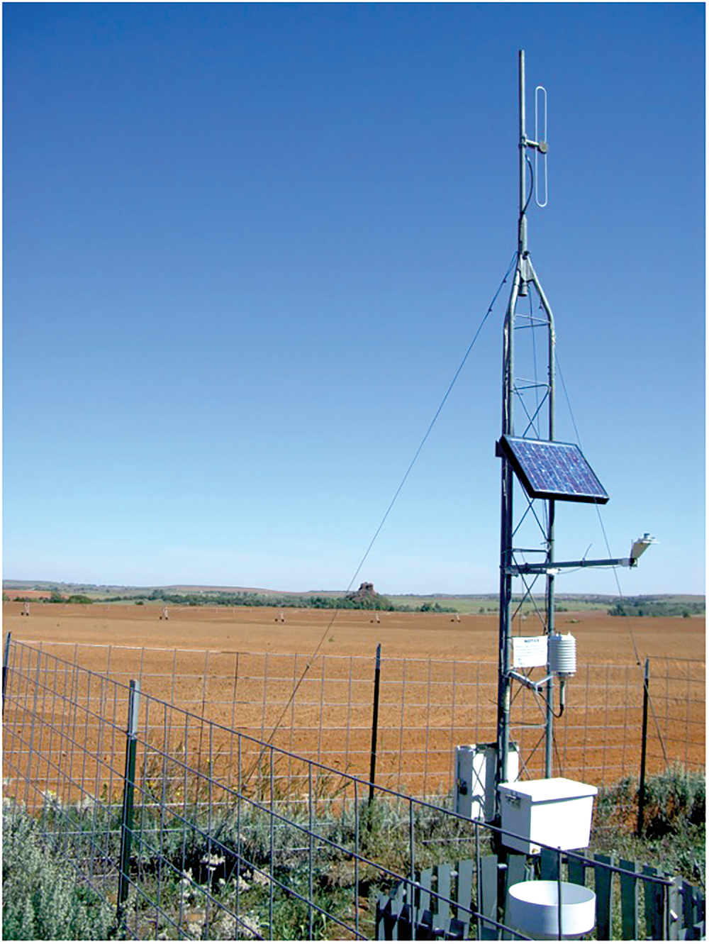A typical soil moisture station in the Fort Cobb region of Oklahoma, operated by the USDA. Photo by Michael Cosh.