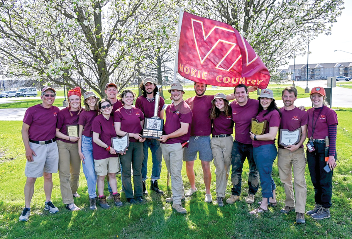 irginia Tech finished first in the 2022 National Collegiate Soils Contest. From l to r: Coach John Galbraith, Clare Tallamy, Kate Johnson, Carmen Curry, Adam Devlin, Tessa Naughton-Rockwell, Zach Gesa, Peter Arnold, Bernie Frantz, Liz Eroshenko, Alex Greehan, Coach Jaclyn Fiola, Ben Atkins, and Madison Norris.