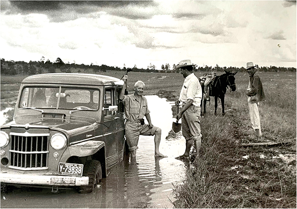 Professor Jack Hawkes Stuck in the mud, near Durango, Mexico, in 1958.