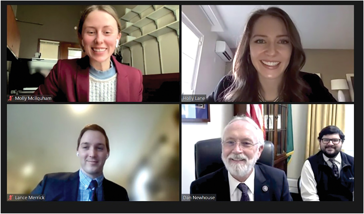 Molly McIlquham, Holly Lane, and Lance Merrick meeting with Rep. Dan Newhouse (WA) during the 2023 Congressional Visits Day.