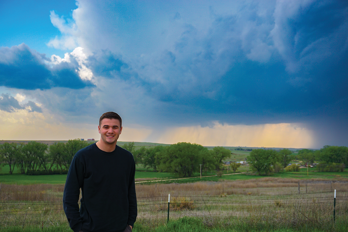 Lead author Logan Bundy has been fascinated by weather since a tornado struck near his Illinois hometown as a boy. Here, Bundy is out chasing storms in Nebraska. Photo courtesy of Logan Bundy.