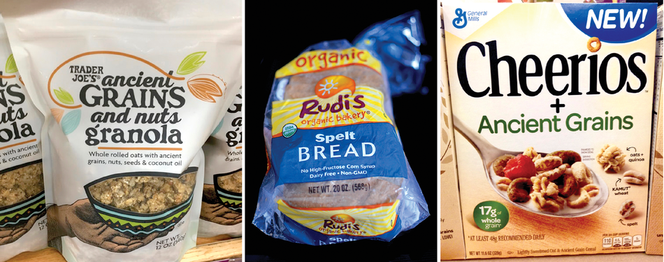 Ancient wheats are primarily desired by consumers as a health food in the specialty market. Photos courtesy of (l to r) Flickr: theimpulsivebuy, Mike Mozart, and Jo Zimny Photos.