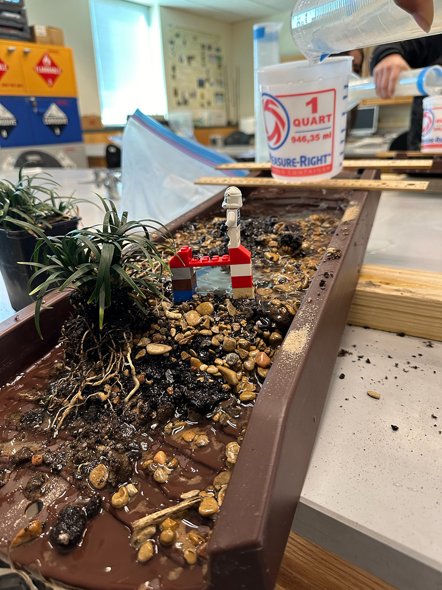 A soil science lab uses childhood toys to teach undergraduates about runoff. Photo courtesy of Grace Ogden.