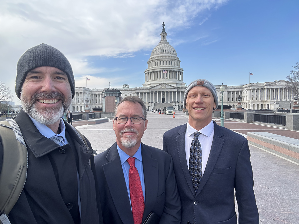 From l to r: Aaron Daigh, Kenneth Carroll, and Russell Lutter in front of the U.S. Capitol during Congressional Visits Day in February 2026.