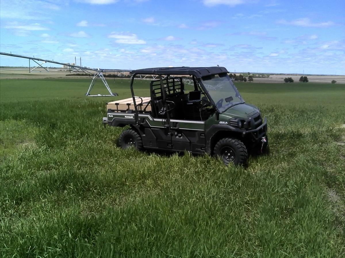 A rover equipped with a cosmic-ray neutron sensing system for soil moisture mapping, representing one of several geophysical tools applied in agriculture. Photo courtesy of Trenton E. Franz, University of Nebraska-Lincoln.