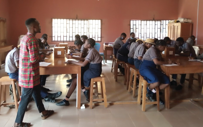 Ademola Mewase, a co-author on the paper, conducts a survey for the study at Calvary International Secondary School Akure. Photo courtesy of Ademola Mewase.
