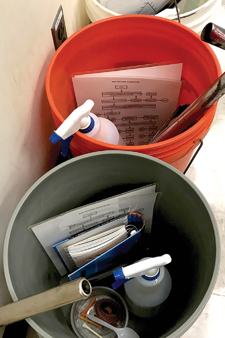 In the self-guided learning labs studied in âStudent Perception and Performance with Self-Guided Learning in Soil Science Laboratory Courses,â students collected a bucket containing materials and tools required for the activity before completing the lab. Photo courtesy of Hannah Angel.