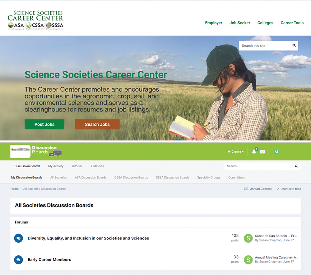 You can find out about open positions on the Career Center site (careerplacement.org) site (top) and the discussion boards (e.g, agronomy.org/discussion-boards/) sites (bottom) run by ASA, CSSA, and SSSA.