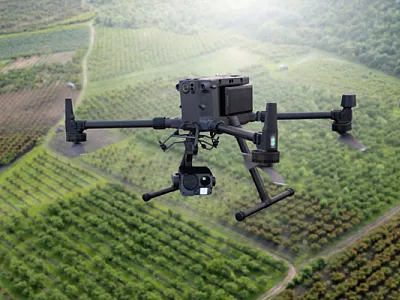Drone above farm field