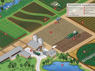 Illustration showing some potentially sustainable agronomic management practices. Source: United Soybean Board.