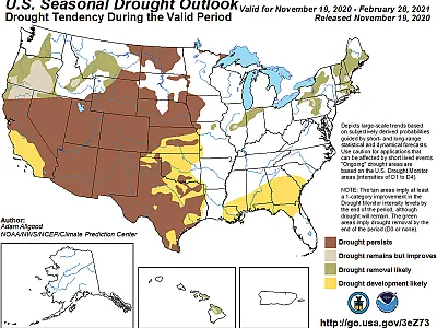 Screenshot from the newly designed drought.gov website showing the seasonal drought outlook for the U.S. Source: Courtesy of drought.gov.