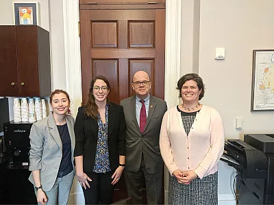 From l to r: Cornell University student, Lena Abu-Ali; Worcester Polytechnic Institute student, Michell McKee; Congressman Jim McGovern (MA); and New York CCA, Sally Flis.