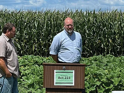 Wisconsin Department of Agriculture, Trade, and Consumer Protection Secretary Randy Romanski spoke to local farmers and water advocates in celebration of Wisconsin Act 223 at Feltz Family Farms. Rachel Owen, Science Policy Manager for ASA, CSSA, SSSA, and ICCA, was in attendance.