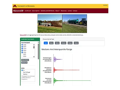 Screenshot of the ManureDB website.