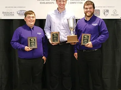 Kansas State took first place in the both the Kansas City and Chicago Collegiate Crops Contests in 2019. From l to r: Nate Dick, Blake Kirchhoff, and Noah Winans.