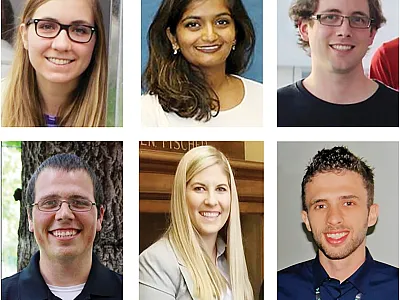 FIgure 1, Plant Sciences Symposia Series Student Advisory Council members who helped organize the first-ever virtual plant sciences symposium. Top (l to r): Margaret Krause, Ammani Kyanam, and Matt Breitzman. Bottom (l to r): Austin Dobbels, Samantha McConaughy, and Gustavo Pucci.