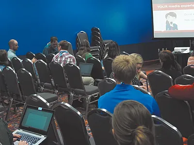 Susan Finco, one of the presenters at the Media 101 workshop at the 2019 Annual Meeting in San Antonio, with workshop participants.