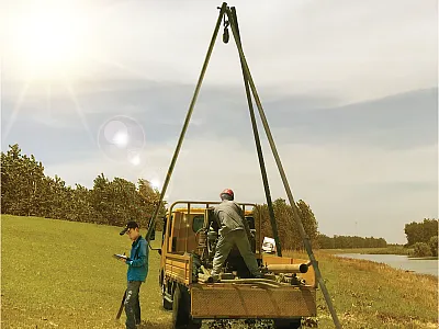 First author, Ph.D. student Xiang Lin, working in the field to collect samples of clay-rich sediments. Photo by (Max) Qinhong Hu.