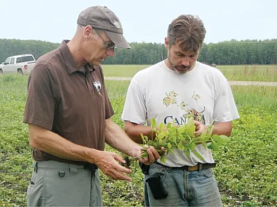 CCA John Heard (left) working with a grower.
