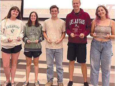 Top five individuals (l to r): Lilly Stults (fifth), Katie Jansson (fourth), Austin Wildman (third), Jonathan Brye (second), and Lauren Gwaltney (first).