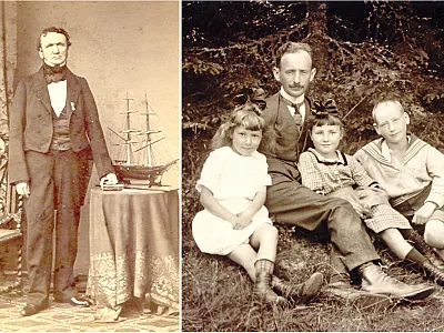 Left: Carl Staegemann, the author's great-great-great grandfather. Right: Lazar Schargorodsky with his children, including the author's grandfather (on the right).