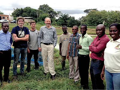 John Selker (fourth from the left) with Oregon State University student engineers in Ghana.