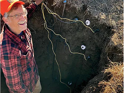 Lead author Mark Seyfried in a soil pit instrumented for soil gas, water content, and temperature. Photo by Kathleen Lohse, Idaho State University.