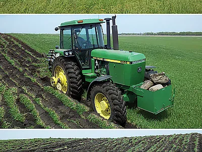Remnant prairie (ca 1885) before (top), during (middle), and after (bottom) cultivation during spring 2013. Photos by Photo by David Tollefson and Jeffrey Strock.
