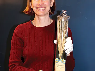 Article co-author Jenny Hagenblad with a sample of 130-year-old Chevalier grains. Photo by Per Larsson.