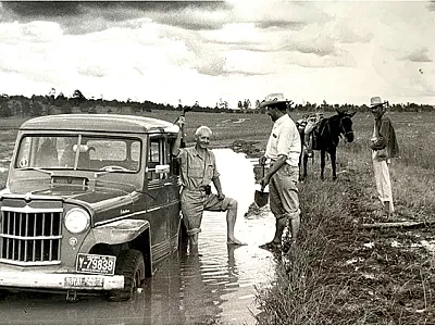 Professor Jack Hawkes Stuck in the mud, near Durango, Mexico, in 1958.