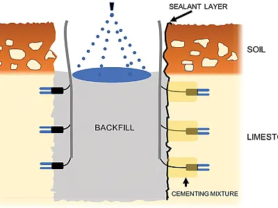A schematic of the experiment used to evaluate a protocol for installation of soil moisture sensors in limestone pits. Adapted from Leite et al. (2021).