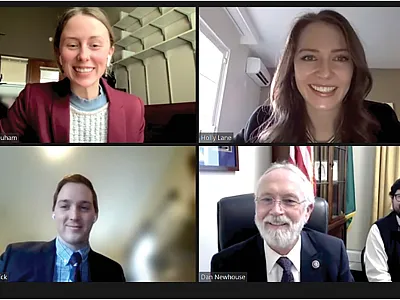 Molly McIlquham, Holly Lane, and Lance Merrick meeting with Rep. Dan Newhouse (WA) during the 2023 Congressional Visits Day.