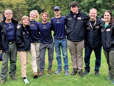 The U.S. contingent to the Fourth International Soil-Judging Contest (l to r): Coach John Galbraith, Kennadi Griffis, Clare Tallamy, Ben Atkins, Isaac Nollen, Curtis Murphy, Brian Needelman, and Coach Jaclyn Fiola. Not pictured: Maxine Levin.