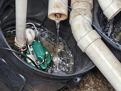 Tile drainage sump pit for monitoring water flow and collecting samples for nitrate analysis. Photo courtesy of Sabrina Ruis, USDA-ARS (Boone County, IA).