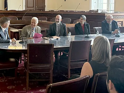 From l to r: Reps. Brad Finstad (MN) and Jim Costa (CA), co-chairs of the Congressional Soils Caucus, along with Dr. Aaron Daigh (SSSA President), Dr. Cristine Morgan (Chief Scientific Officer of the Soil Health Institute), and Dr. Newell Kitchen (owner and founder of AGES).
