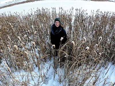 University of Saskatchewan honors student Kim Gilmour, first author  on the study, identified “cold moments” in wetlands that can affect nu- trient retention following freeze–thaw cycles. Photo by Cody Attewell.