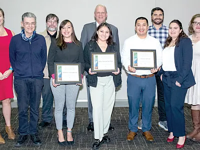 Members of the ACS/SACNAS Working Group along with Bridge Scholars and their mentors. From l to r: Liz Gillispie (Washington State University), Tabare Abadie (Corteva Agriscience), Luke Gatiboni (North Carolina State University), Kimberly Araya (University of Puerto Rico), Ole Wendroth (University of Kentucky), Yulissa Perez Rojas (University of California-Merced), Mauricio Soriano (California State University–Fresno), Felipe Aburto (Texas A&M University), Karina Morales (University of Wisconsin–Madison), a