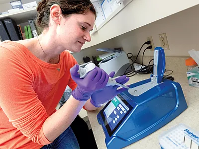 Spectrophotometer for real-time polymerase chain reaction (PCR) testing, which measures DNA amplification to quantify the micro- bial community quantitatively. Photo by NPS/Jacob W. Frank and published under this license: https://creativecommons.org/public- domain/mark/1.0/.