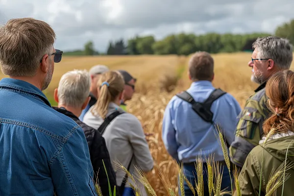 people touring wheat field