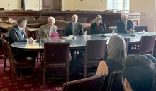 From l to r: Reps. Brad Finstad (MN) and Jim Costa (CA), co-chairs of the Congressional Soils Caucus, along with Dr. Aaron Daigh (SSSA President), Dr. Cristine Morgan (Chief Scientific Officer of the Soil Health Institute), and Dr. Newell Kitchen (owner and founder of AGES).