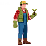 stylized farmer with plant in hand